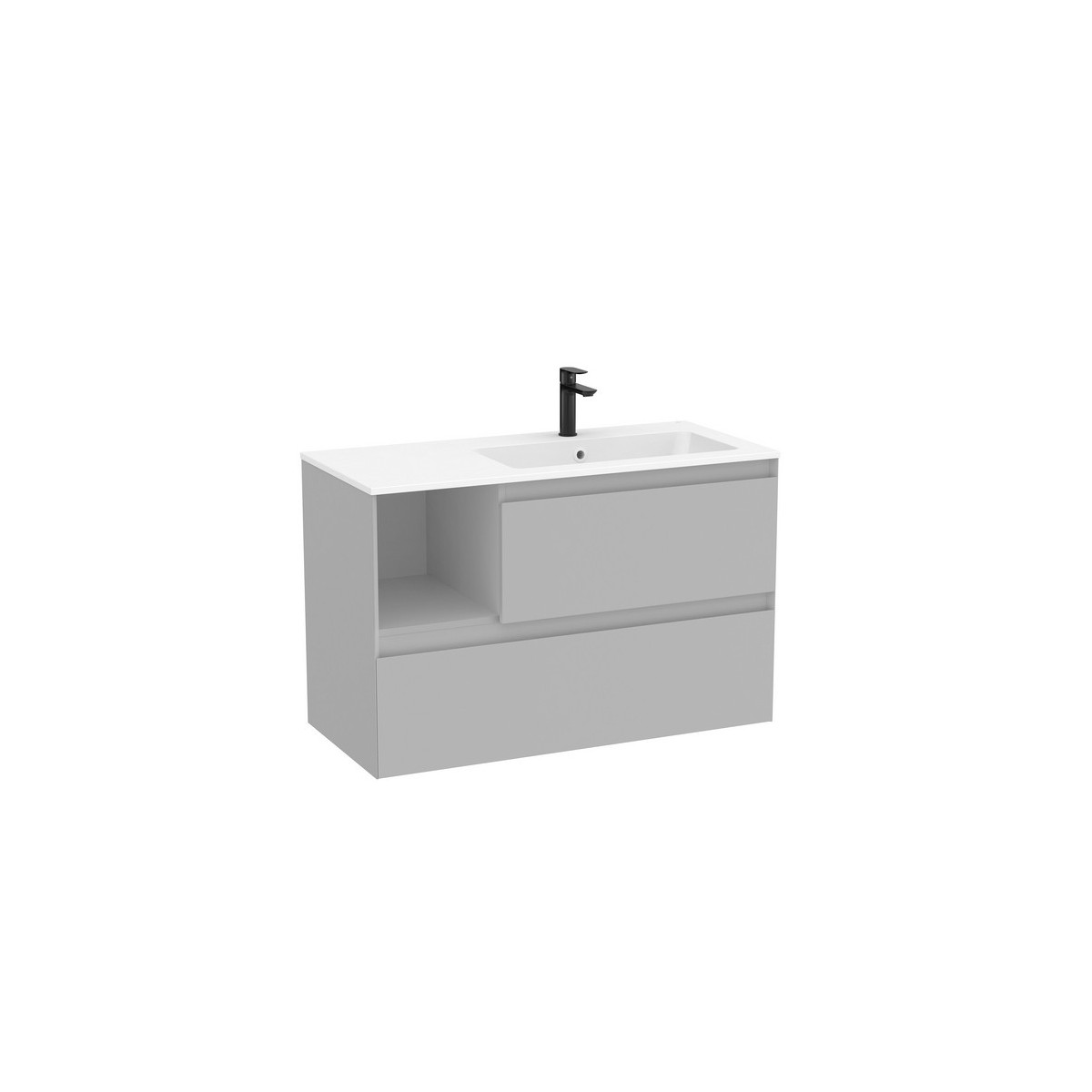 Tenue unik 2 tiroirs lavabo asymétrique droite 1000mm perle mat - ROCA A851938530 