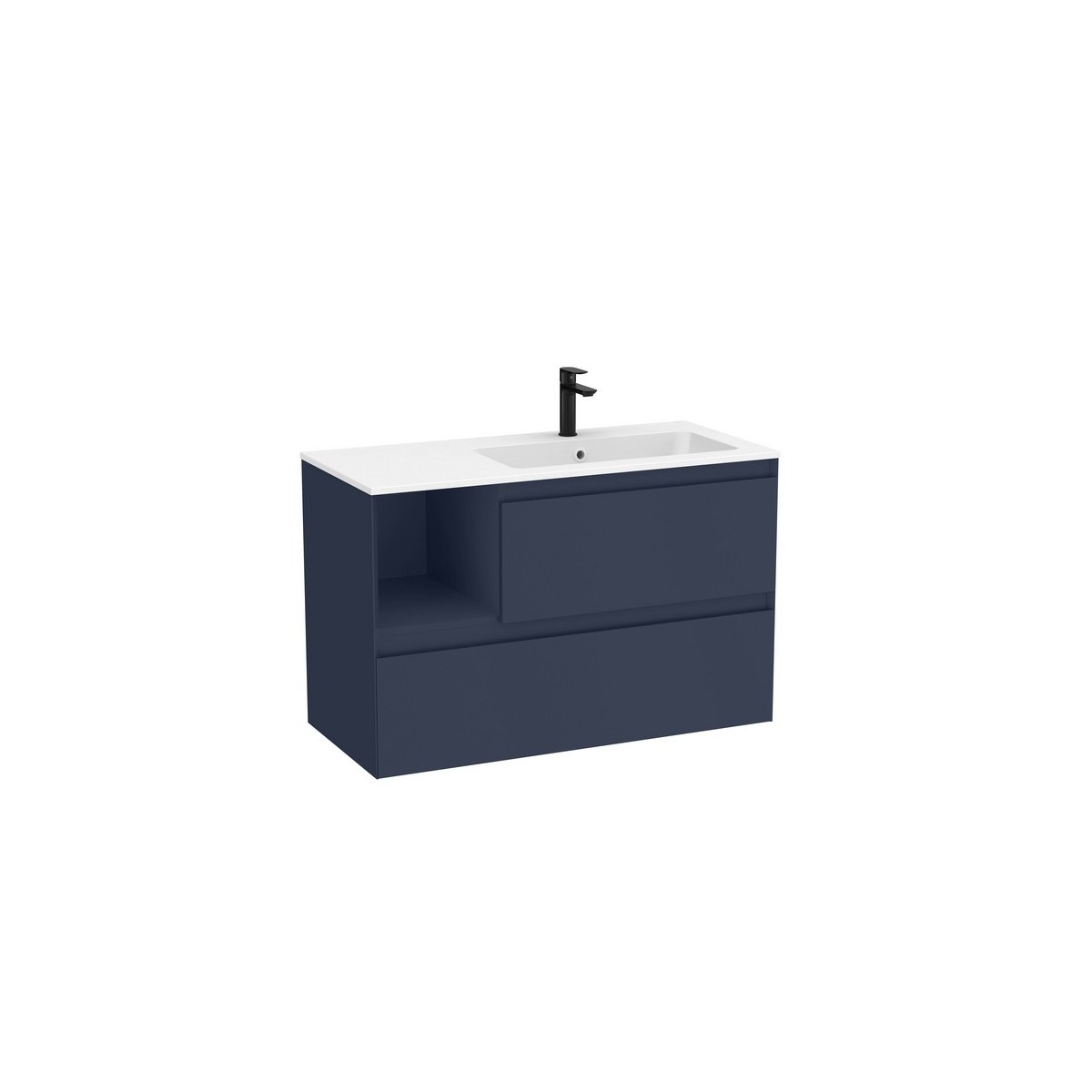 Tenue unik 2 tiroirs lavabo asymétrique droite 1000mm bleu nuit mat - ROCA A851938538 