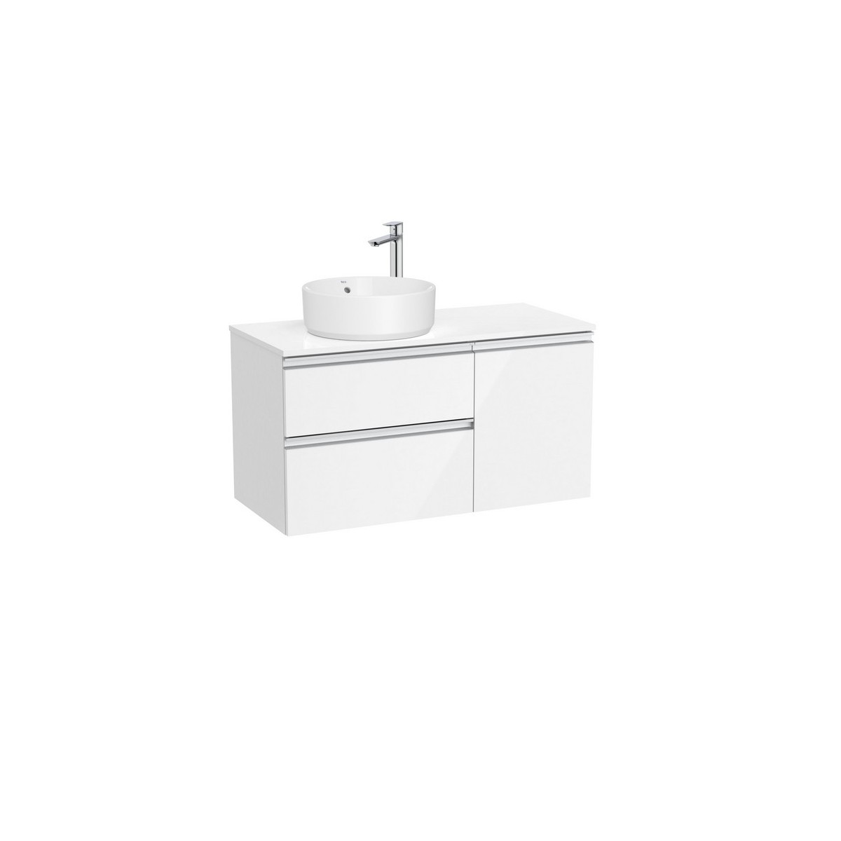 The gap meuble 2t+1p pr vasq à gche 1000 blanc brillant/poignées alu brillantes - ROCA A851957806 