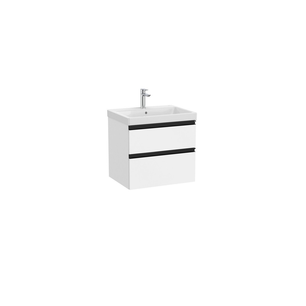 The gap unik 2 tiroirs lavabo mural 600 mm blanc mat/poignées noires - ROCA A851963509 