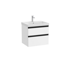 The gap unik 2 tiroirs lavabo mural 600 mm blanc mat/poignées noires - ROCA A851963509 