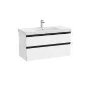 The gap unik 2 tiroirs lavabo mural centré 1000 mm blanc mat/poignées noires - ROCA A851965509 