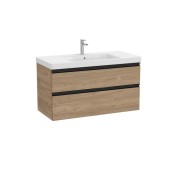 The gap unik 2 tiroirs lavabo mural centré 1000 mm noyer/poignées noires - ROCA A851965517 