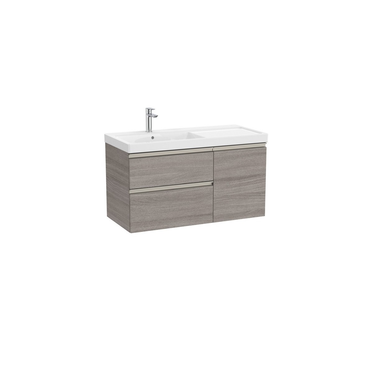 The gap unik 2t+1p lavabo mural asym gche 1000 mm city oak/poignées nickel mat - ROCA A851968402 