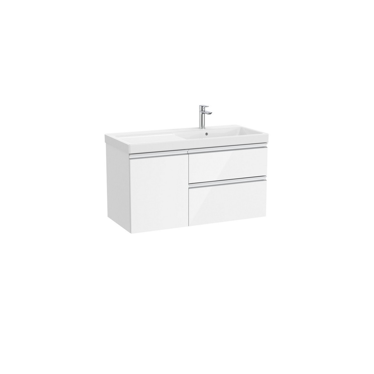 The gap unik 2t+1p lavabo mural asym dte 1000 blanc brill/poignées alu brill - ROCA A851969806 
