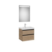 The gap pack 2 tiroirs lavabo mural (unik+miroir) 600mm noyer/poignées noires - ROCA A851974517 