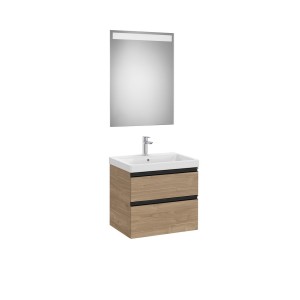 The gap pack 2 tiroirs lavabo mural (unik+miroir) 600mm noyer/poignées noires - ROCA A851974517 