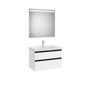 The gap pack 2t lavabo mural (unik+miroir) 800mm blanc mat/poignées noires - ROCA A851975509 