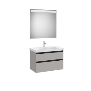 The gap pack 2t lavabo mural (unik+miroir) 800mm gris moyen mat/poignées noires - ROCA A851975547 