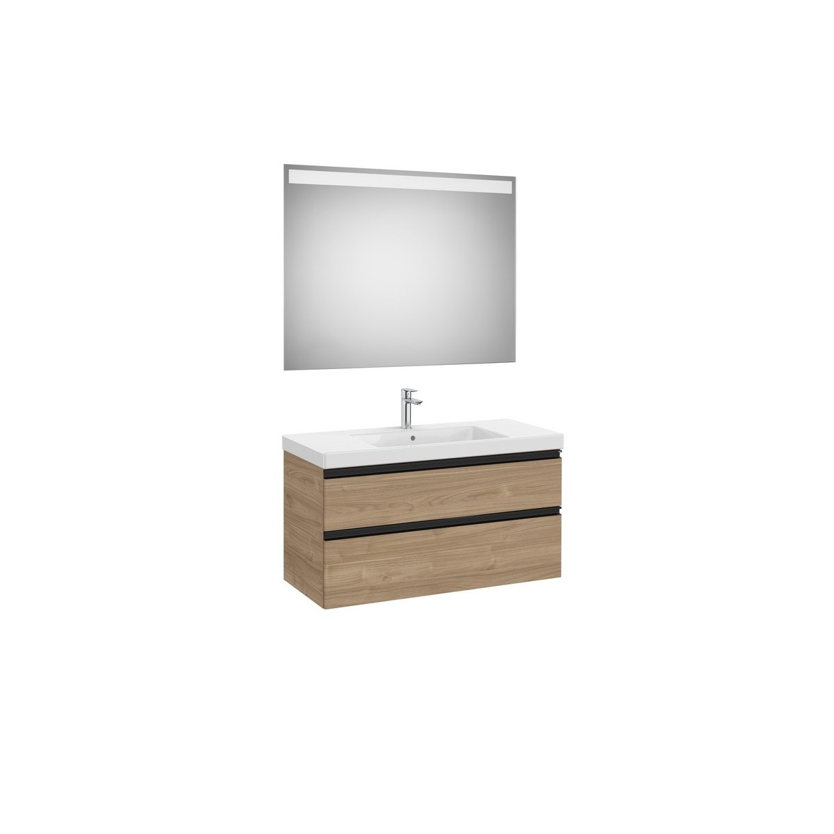 The gap pack 2t lavabo mural centré (unik+miroir) 1000mm noyer/poignées noires - ROCA A851976517 