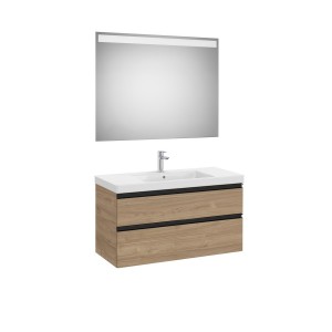 The gap pack 2t lavabo mural centré (unik+miroir) 1000mm noyer/poignées noires - ROCA A851976517 