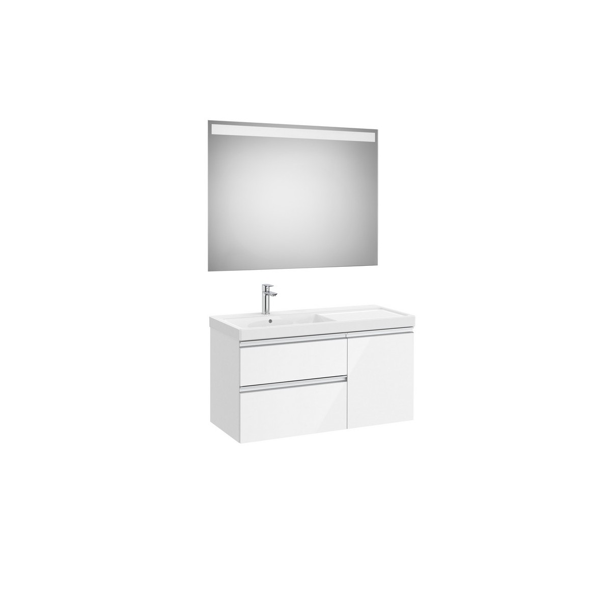 The gap pack 2t+1p lavabo mural gauche 1000 blanc brill/poignées alu brillantes - ROCA A851979806 