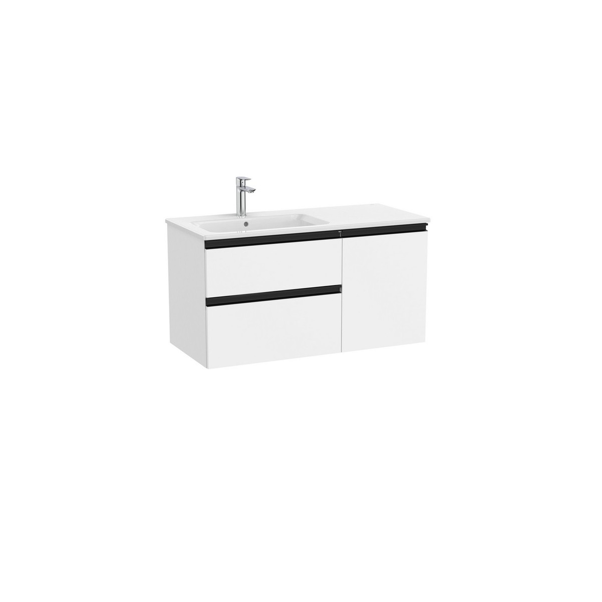 The gap unik 2t+1p lavabo asym gauche slim 1000 blanc mat/poignées noires - ROCA A851996509 