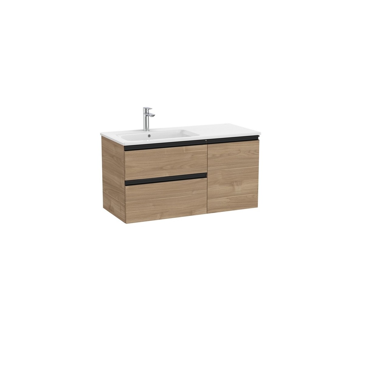 The gap unik 2t + 1p lavabo asymétrique gauche slim 1000 noyer/poignées noires - ROCA A851996517 