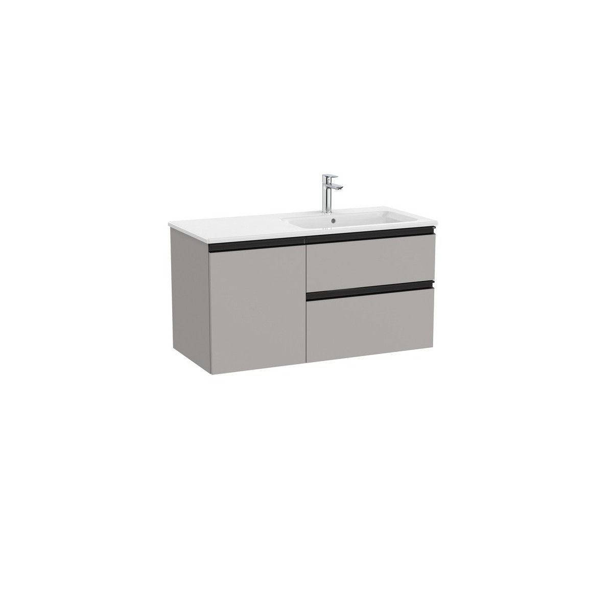 The gap unik 2t+1p lavabo asym droite slim 1000 gris moyen mat/poignées noires - ROCA A851997547 