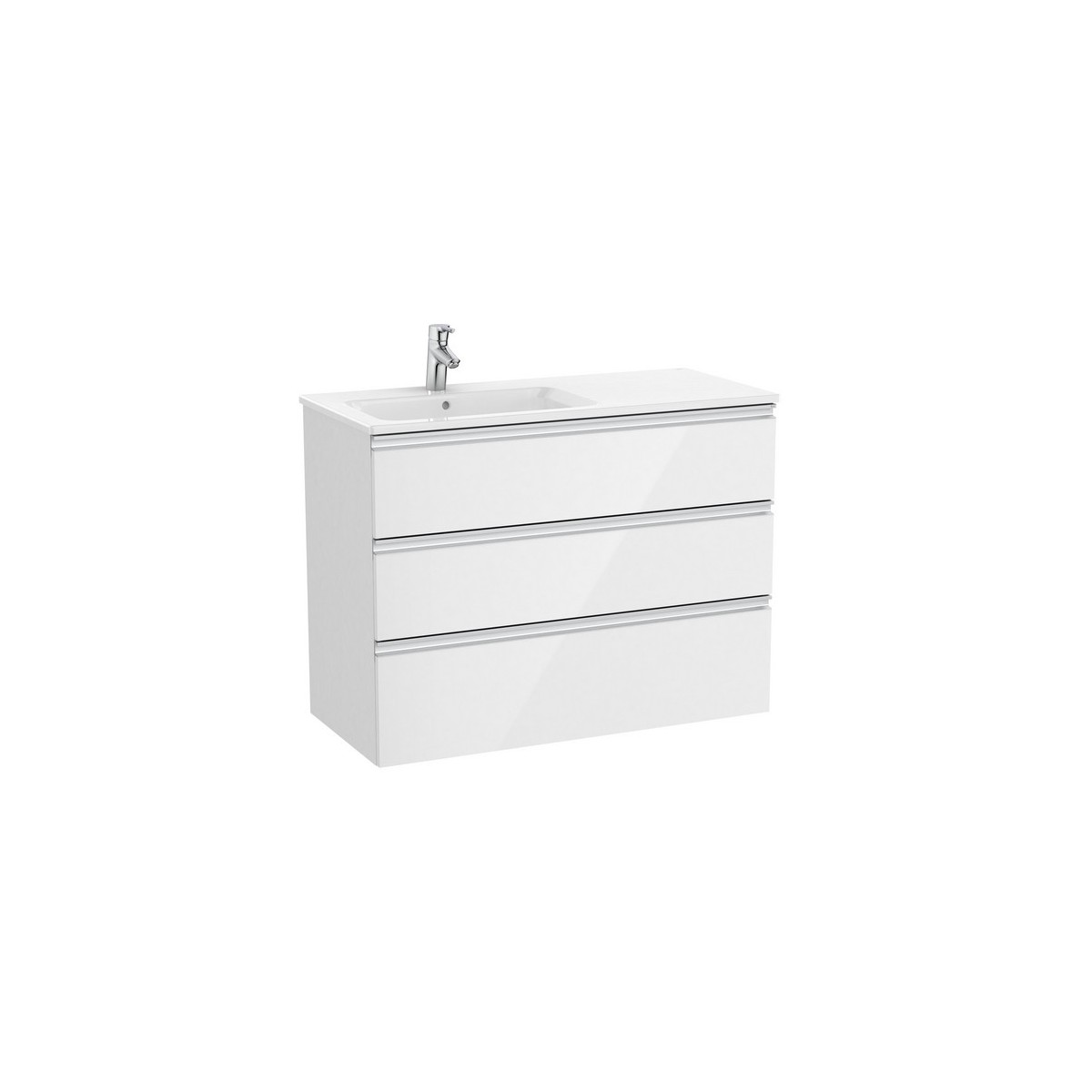 The gap unik meuble 3 tiroirs + lavabo slim gauche 1000mm blanc brillant - ROCA A851491806 