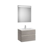 The gap pack meuble 2 tiroirs + lavabo slim + miroir led eidos 700mm city oak - ROCA A851510402 