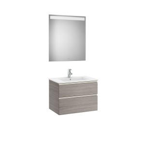 The gap pack meuble 2 tiroirs + lavabo slim + miroir led eidos 700mm city oak - ROCA A851510402 