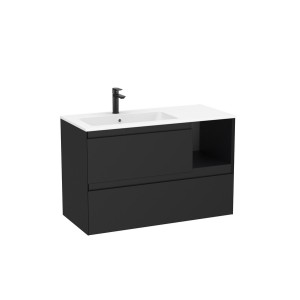 Tenue unik 2 tiroirs lavabo asymétrique gauche 1000mm noir mat - ROCA A851936532 