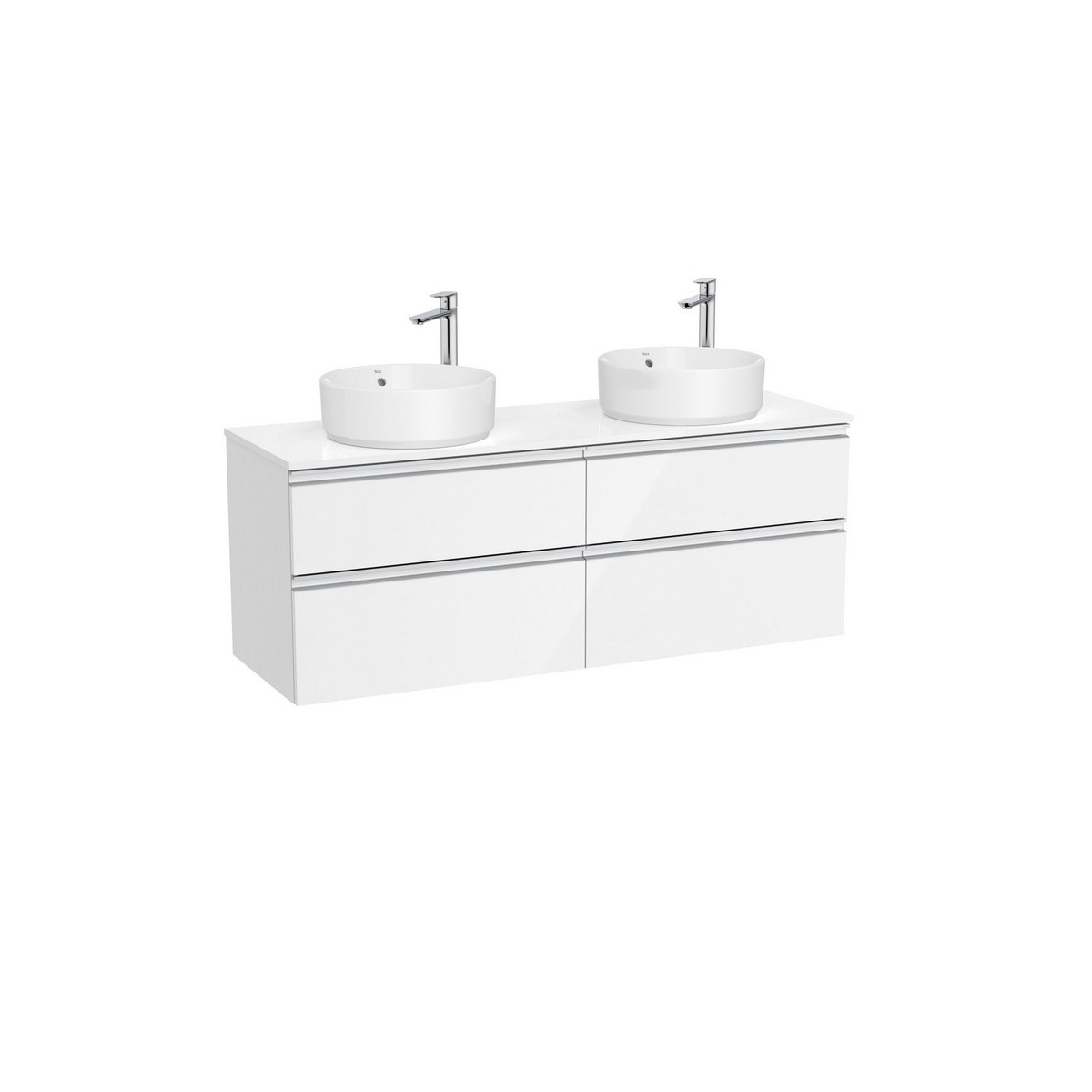 The gap meuble 4 tiroirs pour 2 vasq (meuble+plan) 1400 mm blanc brillant - ROCA A851961806 