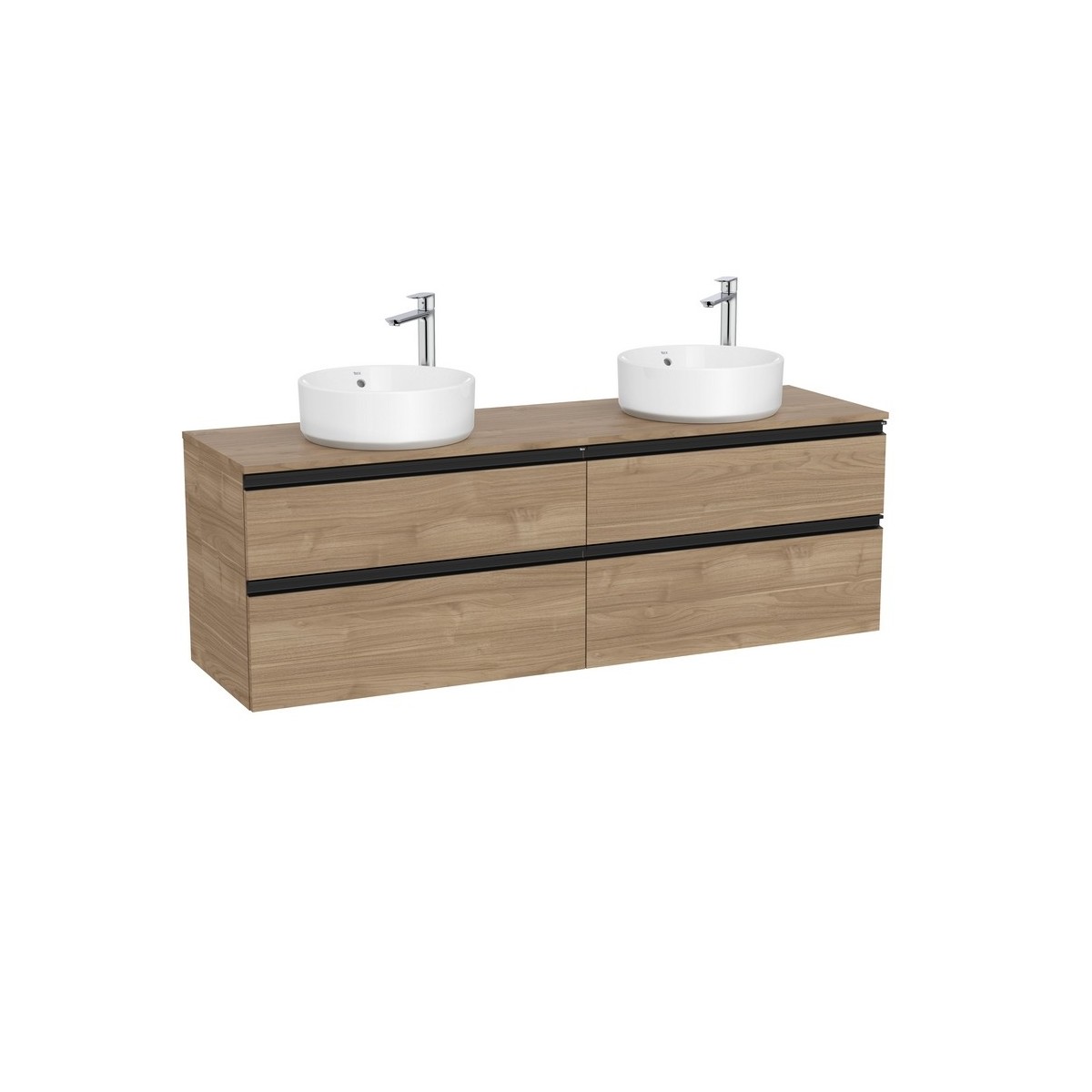 The gap meuble 4 tiroirs pour 2 vasques à poser (meuble+plan) 1600 mm noyer - ROCA A851962517 