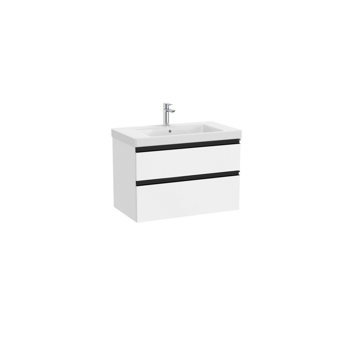 The gap unik 2 tiroirs lavabo mural 800 mm blanc mat/poignées noires - ROCA A851964509 