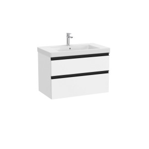 The gap unik 2 tiroirs lavabo mural 800 mm blanc mat/poignées noires - ROCA A851964509 