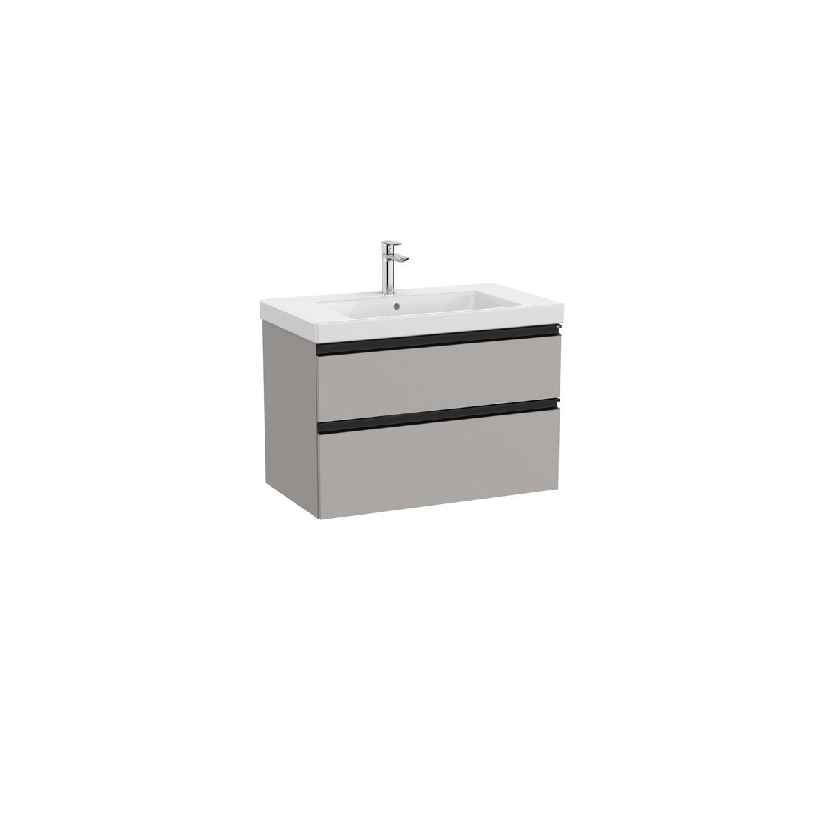 The gap unik 2 tiroirs lavabo mural 800 mm gris moyen mat/poignées noires - ROCA A851964547 