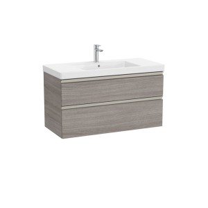 The gap unik 2 tiroirs lavabo mural centré 1000 mm city oak/poignées nickel mat - ROCA A851965402 