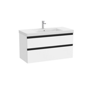 The gap unik 2 tiroirs lavabo mural centré 1000 mm blanc mat/poignées noires - ROCA A851965509 