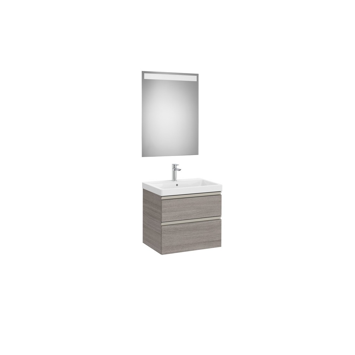 The gap pack 2t lavabo mural (unik+miroir) 600mm city oak/poignées nickel mat - ROCA A851974402 