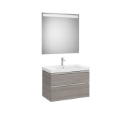 The gap pack 2t lavabo mural (unik+miroir) 800mm city oak/poignées nickel mat - ROCA A851975402 