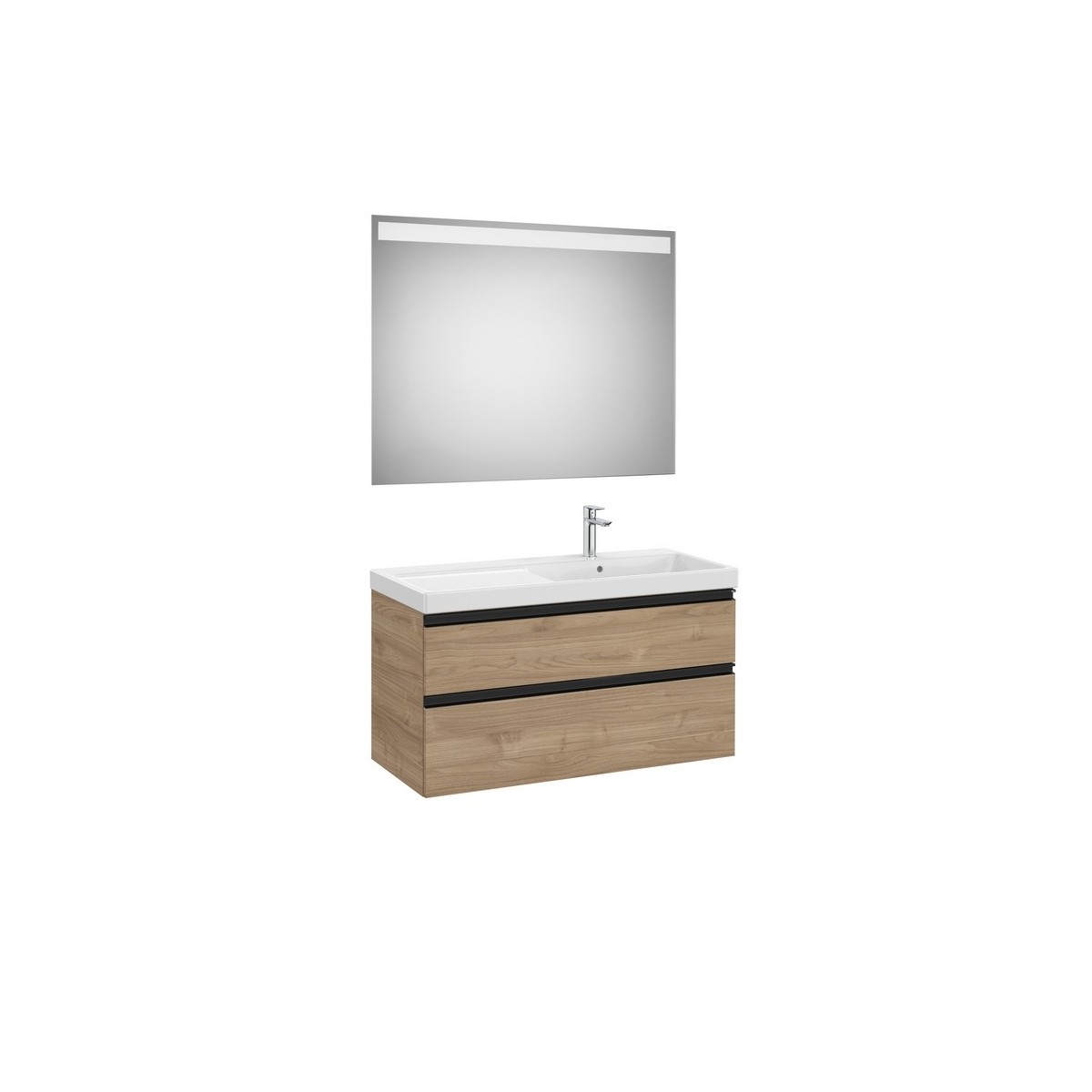 The gap pack 2t lavabo mural droite (unik+miroir) 1000mm noyer/poignées noires - ROCA A851978517 