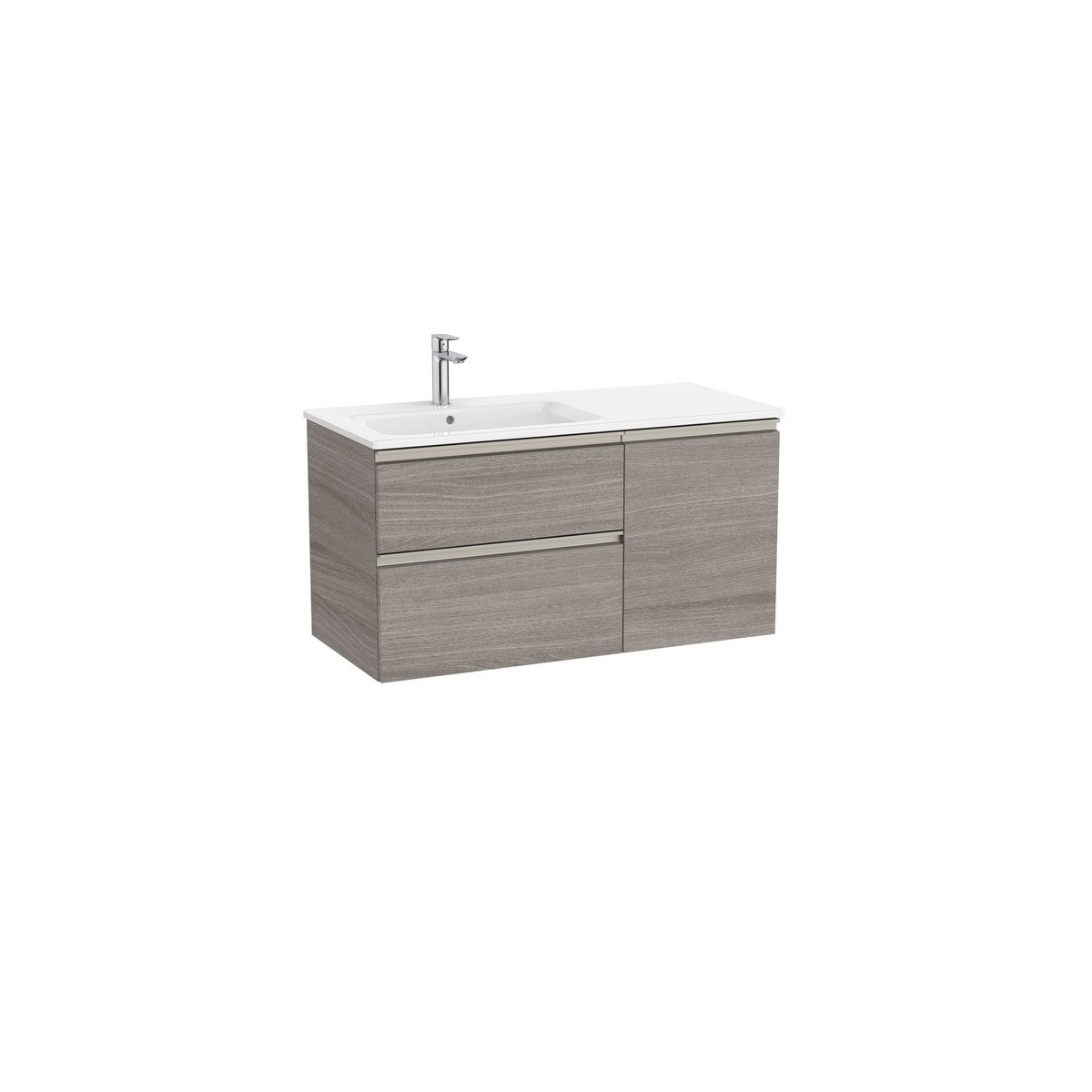 The gap unik 2t+1p lavabo asym gauche slim 1000 city oak/poignées nickel mat - ROCA A851996402 