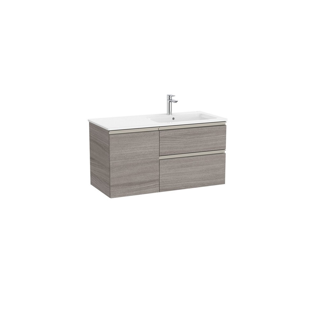 The gap unik 2t+1p lavabo asym droite slim 1000 city oak/poignées nickel mat - ROCA A851997402 