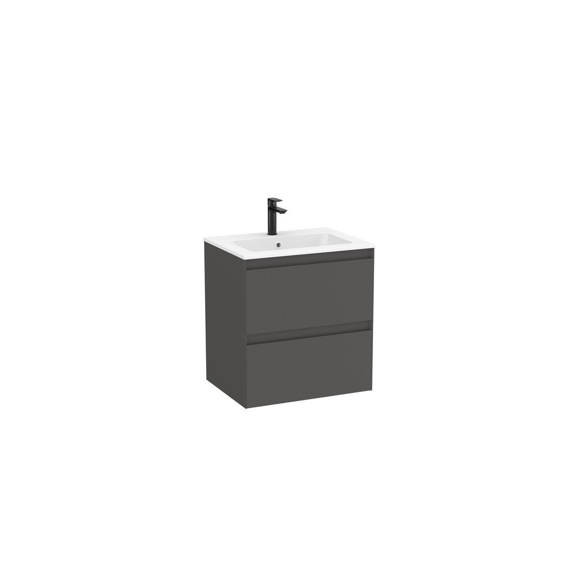 Tenue unik (meuble + lavabo plan procelaine) 2 tiroirs 600mm onyx mat - ROCA A852485531 