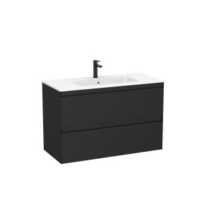 Tenue unik (meuble + lavabo plan procelaine) 2 tiroirs 1000mm noir mat - ROCA A852487532 