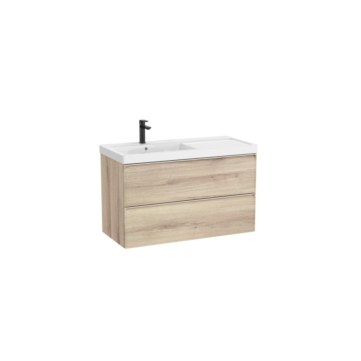 Linea unik (meuble+lavabo asymétrique à gauche) 2 tiroirs 1000 cm bois naturel - ROCA A852490524 