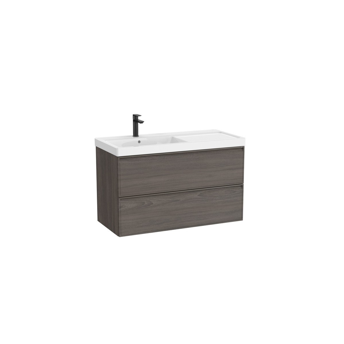 Linea unik (meuble+lavabo asymétrique à gauche) 2 tiroirs 1000 cm noyer foncé - ROCA A852490597 