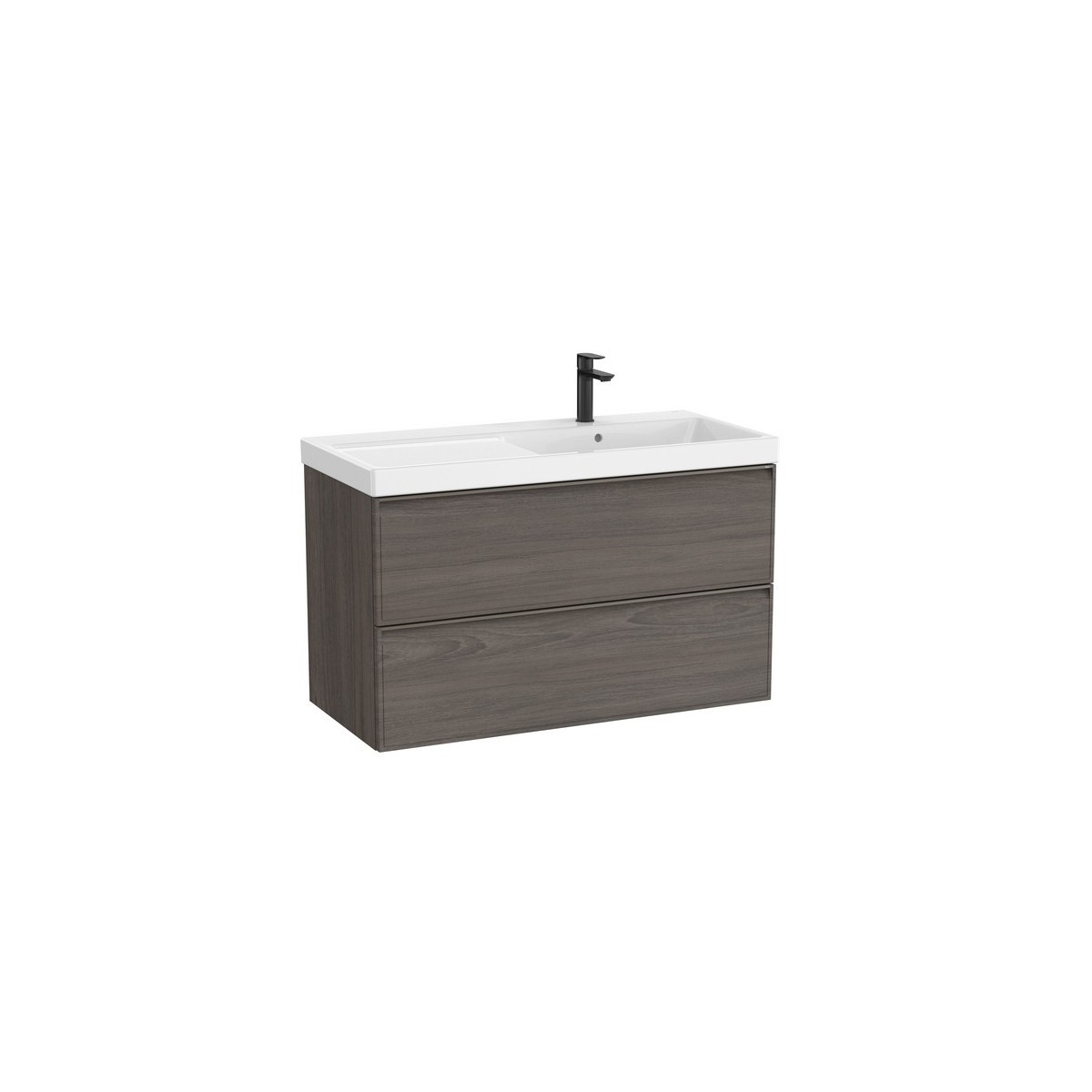 Linea unik (meuble+lavabo asymétrique à droite) 2 tiroirs 1000 cm noyer foncé - ROCA A852492597 