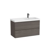 Linea unik (meuble+lavabo asymétrique à droite) 2 tiroirs 1000 cm noyer foncé - ROCA A852492597 