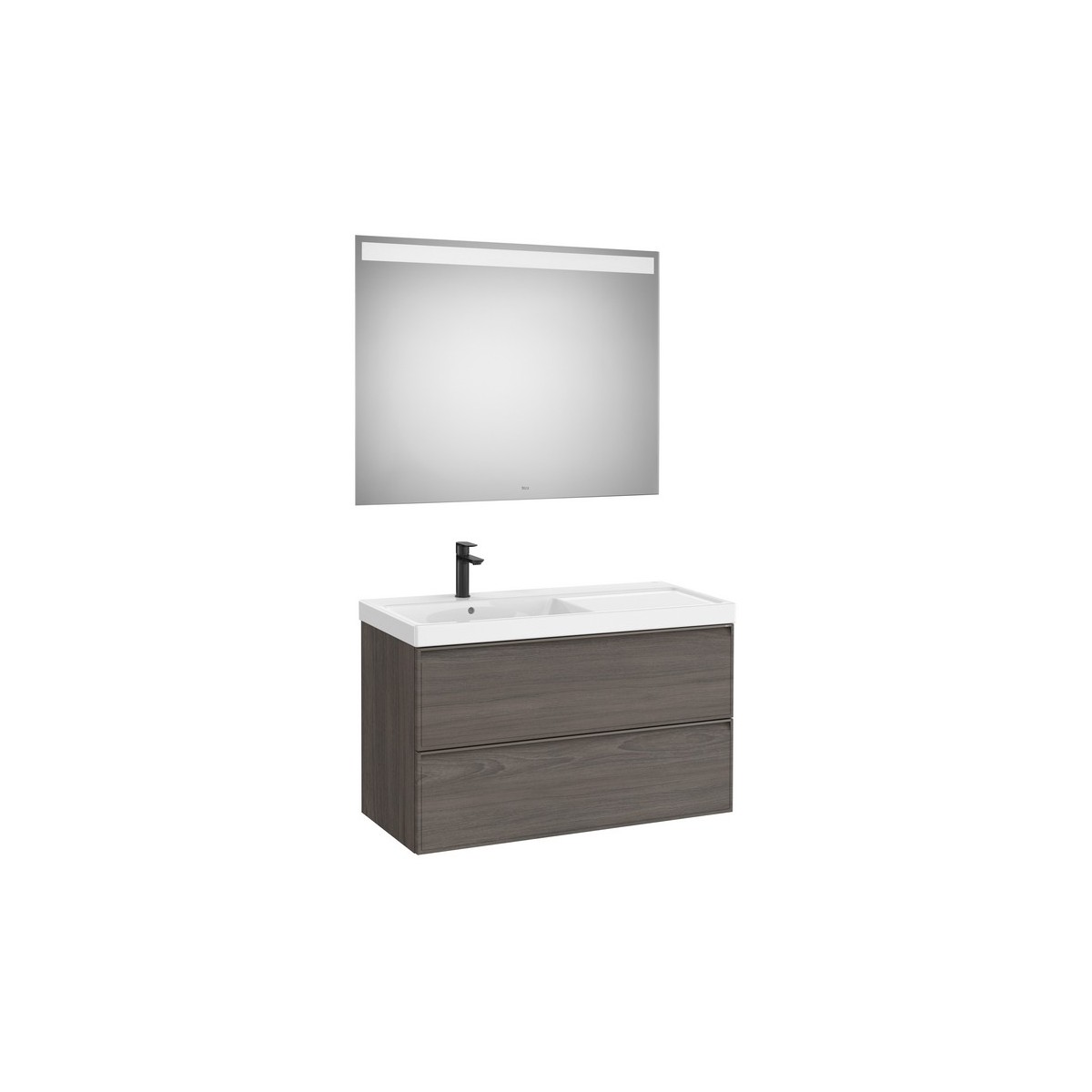 Linea pack (meuble+lavabo asymétrique à gauche+miroir eidos) 2 tiroirs 1000 mm n - ROCA A852496597 
