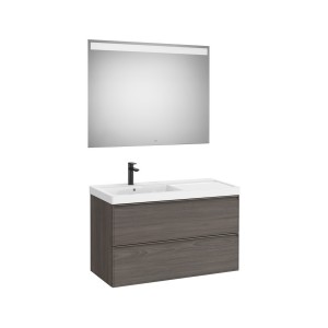 Linea pack (meuble+lavabo asymétrique à gauche+miroir eidos) 2 tiroirs 1000 mm n - ROCA A852496597 