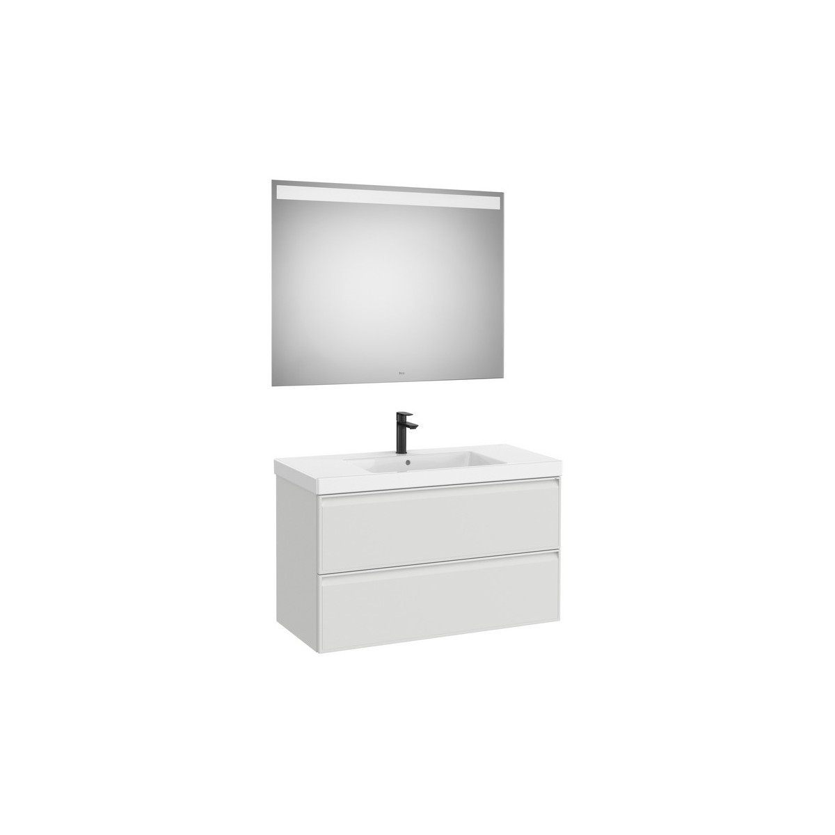 Linea pack (meuble+lavabo centré+miroir eidos) 2 tiroirs 1000 cm gris pierre mat - ROCA A852497514 