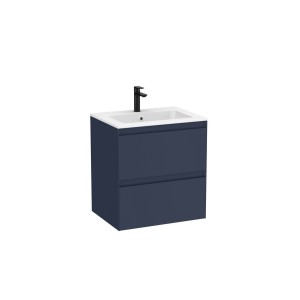 Tenue unik (meuble + lavabo plan procelaine) 2 tiroirs 600mm bleu nuit mat - ROCA A852485538 