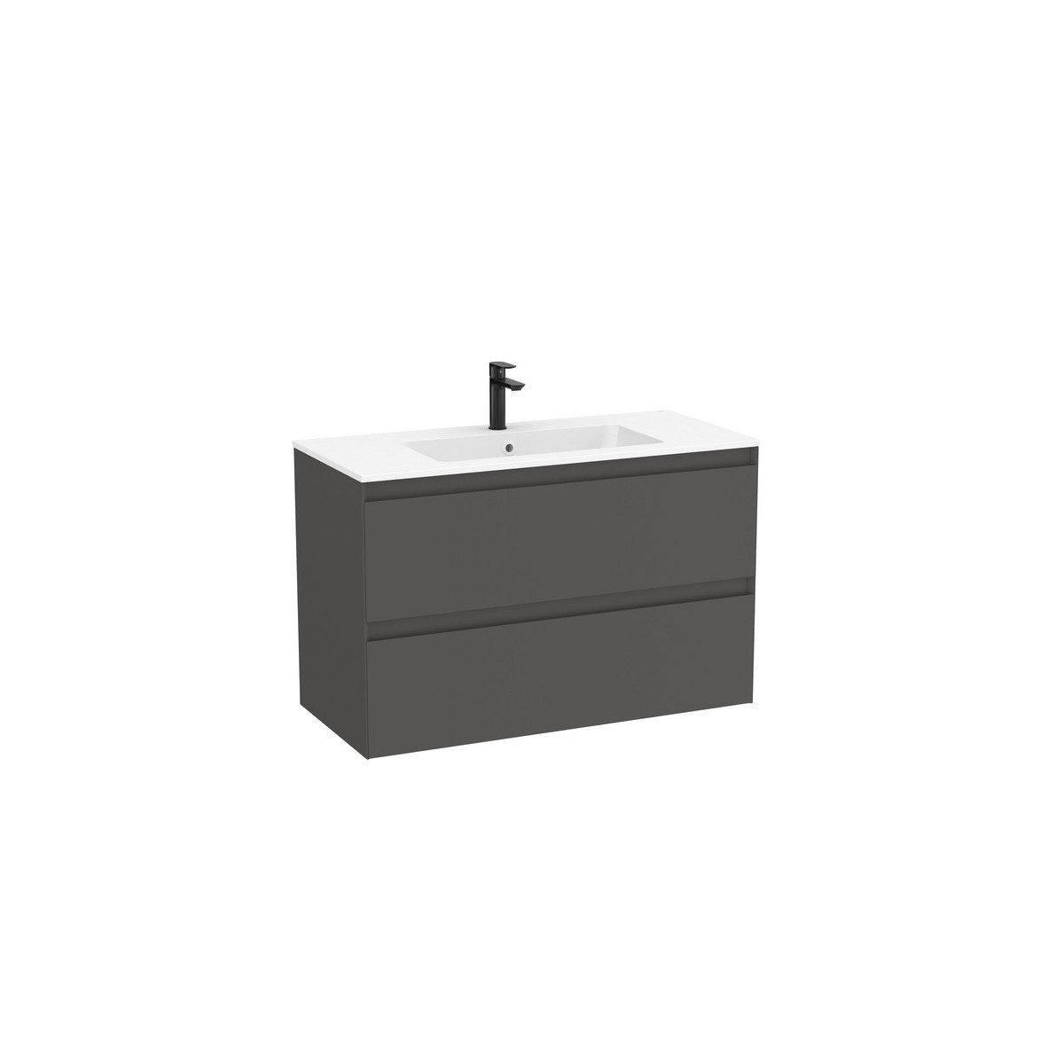 Tenue unik (meuble + lavabo plan procelaine) 2 tiroirs 1000mm onyx mat - ROCA A852487531 