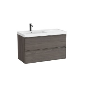 Linea unik (meuble+lavabo asymétrique à gauche) 2 tiroirs 1000 cm noyer foncé - ROCA A852490597 