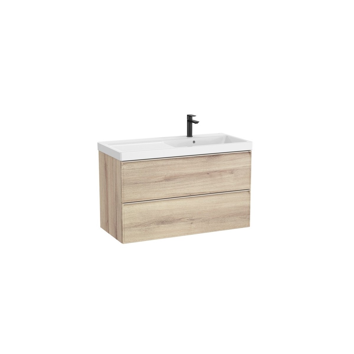 Linea unik (meuble+lavabo asymétrique à droite) 2 tiroirs 1000 cm bois naturel - ROCA A852492524 
