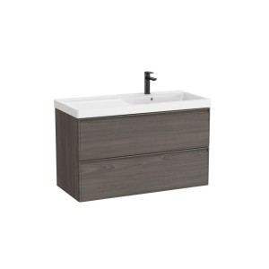 Linea unik (meuble+lavabo asymétrique à droite) 2 tiroirs 1000 cm noyer foncé - ROCA A852492597 