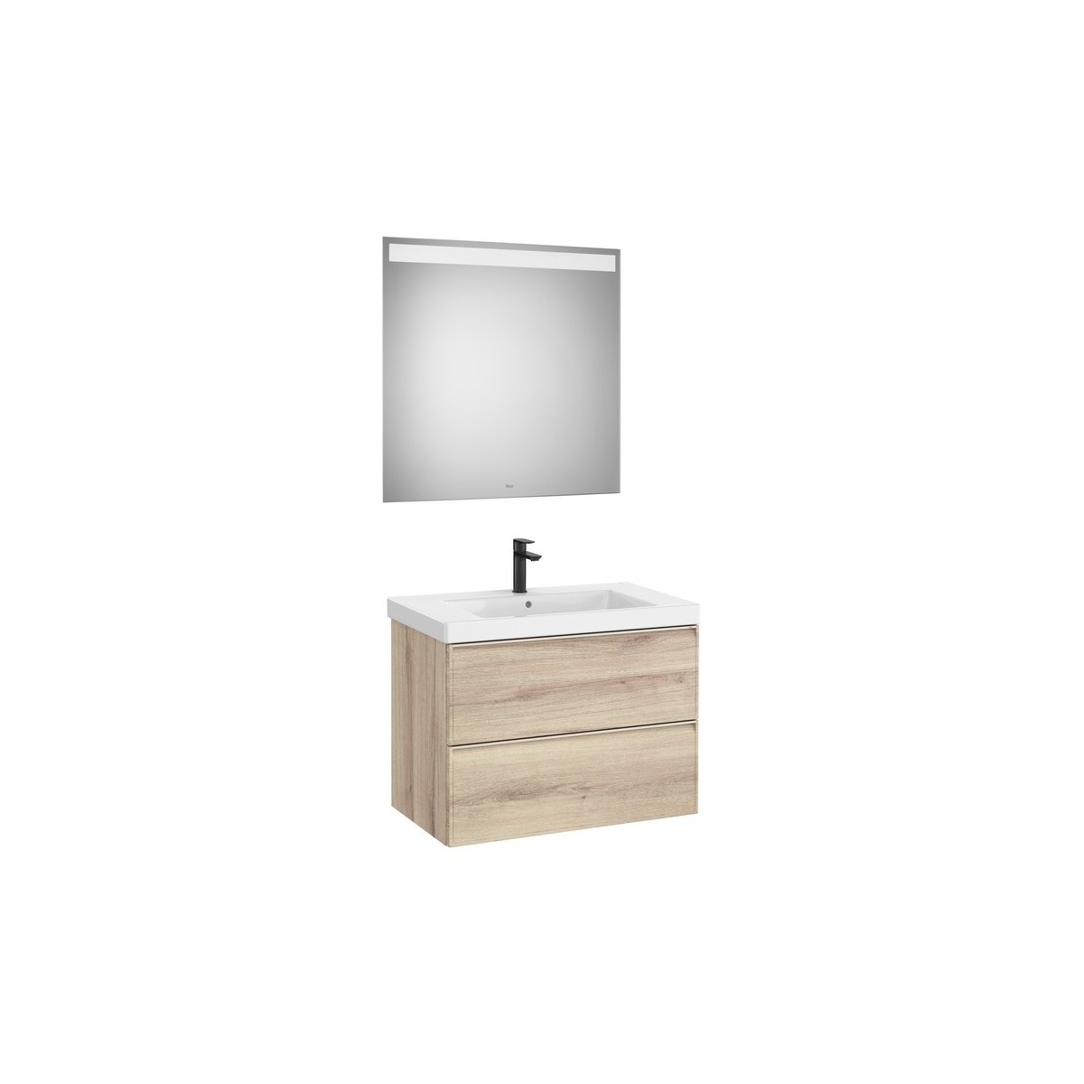 Linea pack (meuble+lavabo+miroir eidos) 2 tiroirs 80 cm bois naturel texturé - ROCA A852495524 